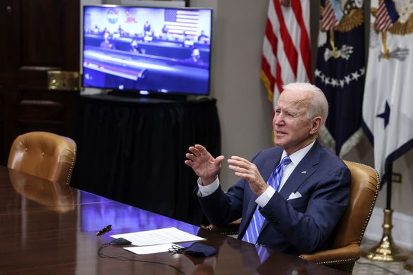 WASHINGTON, DC - MARCH 04: US President Joe Biden speaks during a virtual call to congratulate the NASA JPL Perseverance team on the successful Mars Landing in the Roosevelt Room of the White House on March 4, 2021 in Washington, DC. (Photo by Oliver Contreras-Pool/Getty Images) (Getty Images)