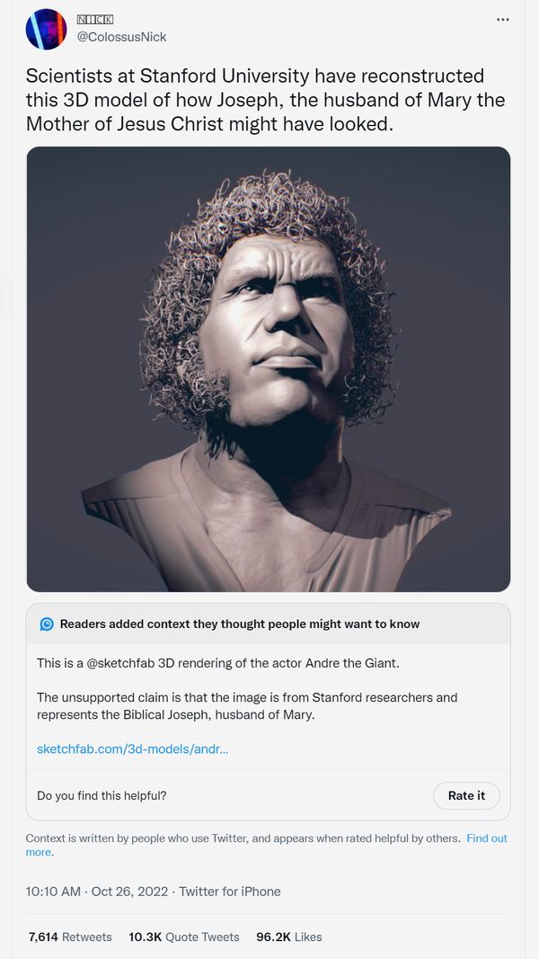 From Twitter: Scientists at Stanford University have reconstructed this 3D model of how Joseph, the husband of Mary the Mother of Jesus Christ might have looked.