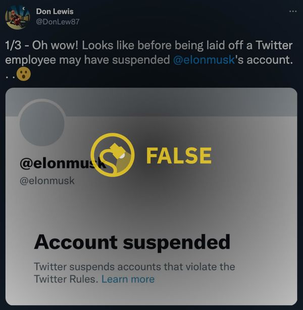 An outgoing Twitter employee did not suspend Elon Musk's account on their way out.