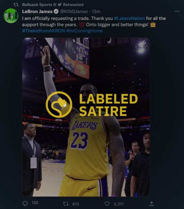 A Twitter account with verified badge impersonated LeBron James and said he was leaving the Lakers.