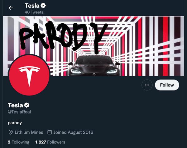 A parody account trolled Elon Musk on Twitter with a checkmark badge and pretended to be Tesla.