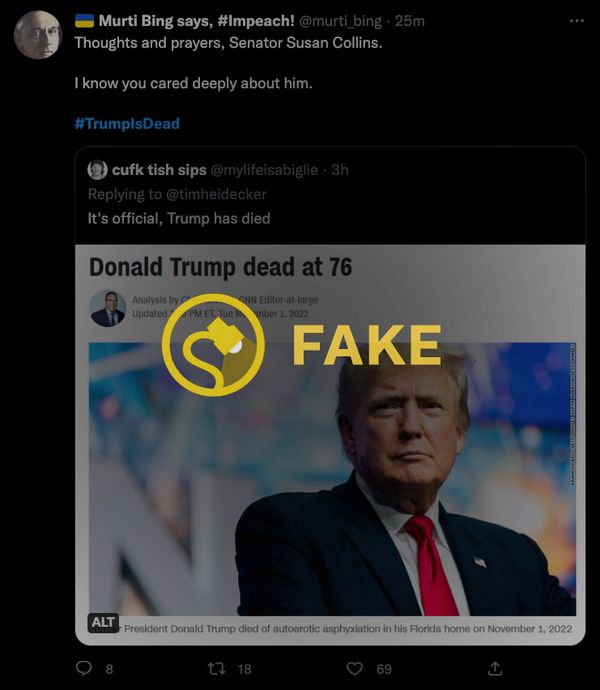 #TrumpIsDead began to trend on Twitter despite the fact that former US President Donald Trump was not dead.