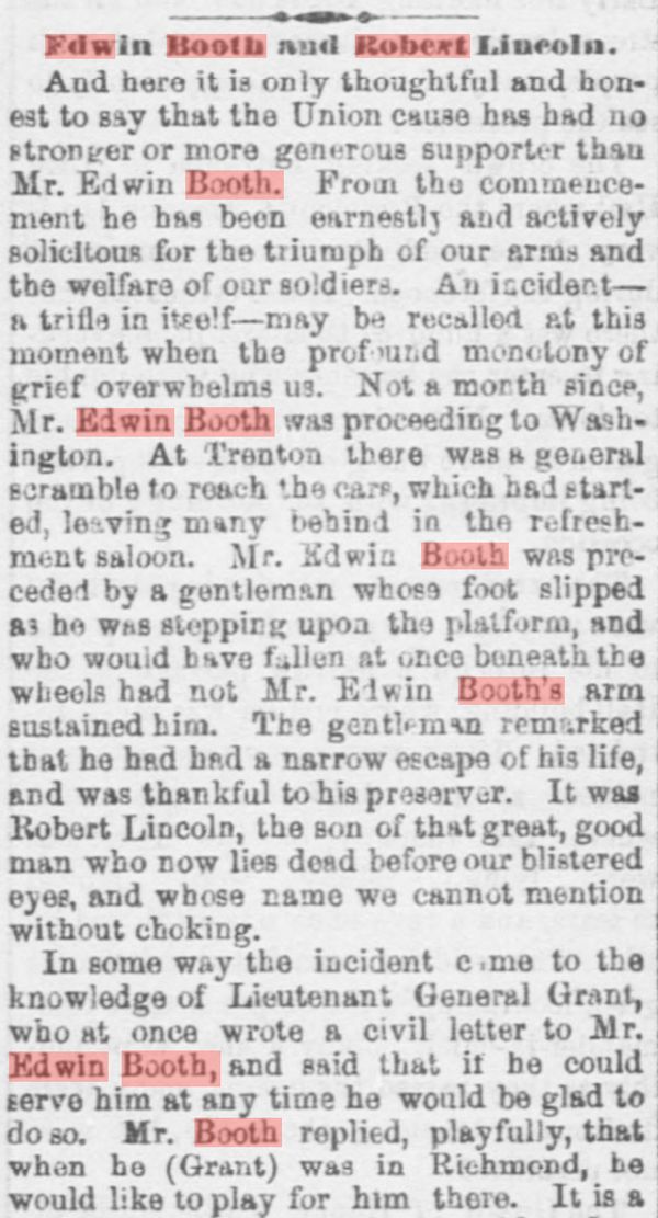 How Edwin Booth Saved Robert Todd Lincoln's Life