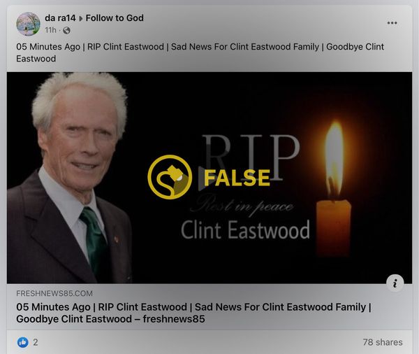 A death hoax claimed that Clint Eastwood is dead but it was not true and was simply a way to infect users with malware.