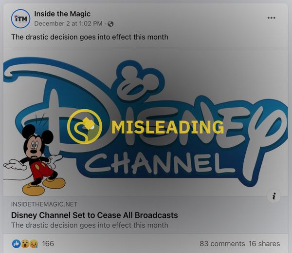 Disney Channel is not shutting down or set to cease all broadcasts, despite a misleading headline.