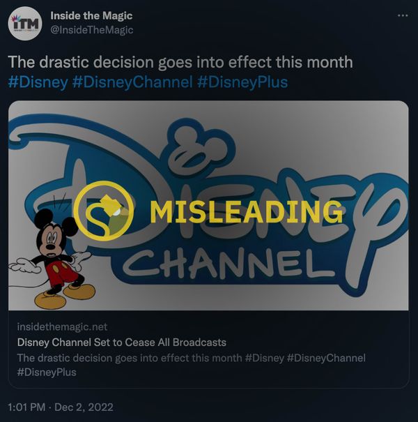 Disney Channel is not shutting down or set to cease all broadcasts, despite a misleading headline.
