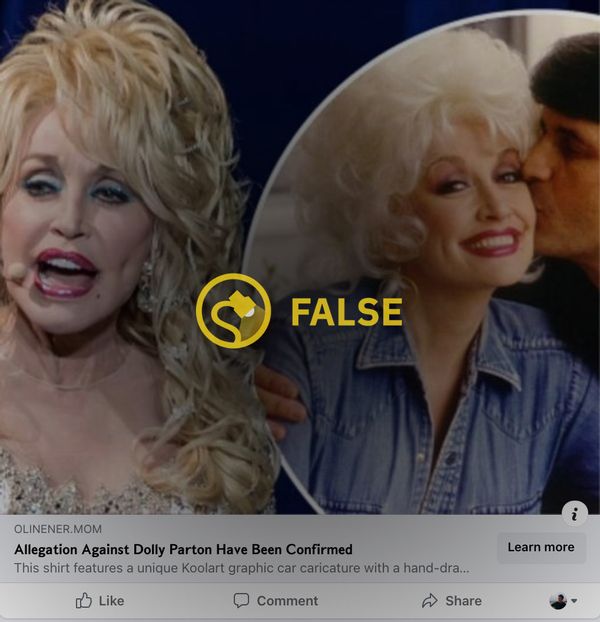 Oglasi na Facebooku lažno su tvrdili da su neke optužbe protiv Dolly Parton potvrđene.