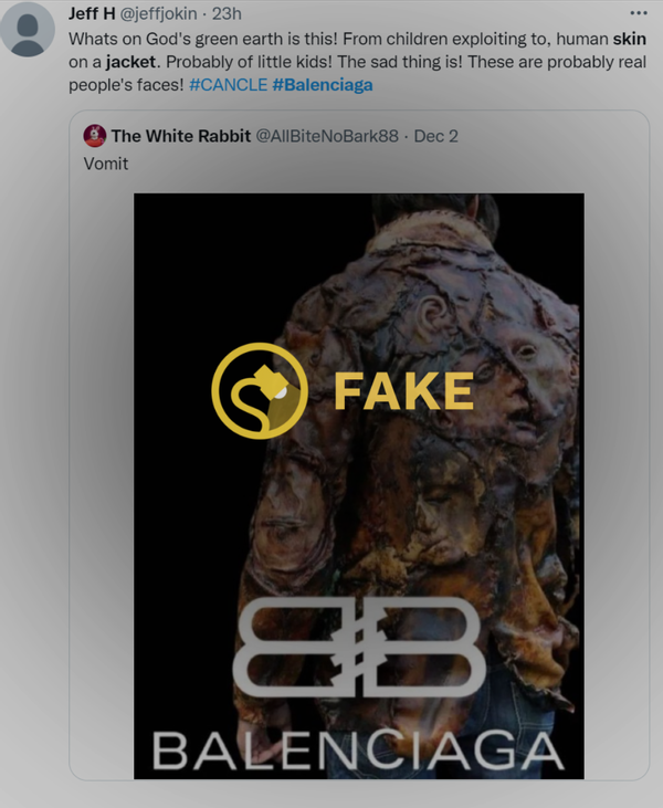 Fake Balenciaga advertisement for a jacket made out of human skin