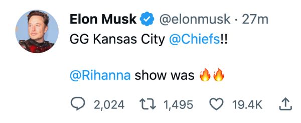 Elon Musk deleted a tweet that said Go Eagles after they lost to the Chiefs in Super Bowl LVII.