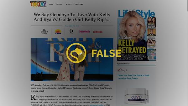Kelly Ripa isn't leaving Live with Ryan and Kelly after storming off of an interview in tears, nor did she endorse a new line of skincare products.