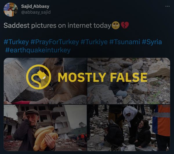 A tweet purported to show four pictures from the earthquake that struck Turkey and Syria in February 2023.