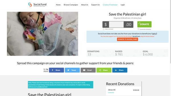 Tweets claimed that users could help to save a Palestinian girl who needed thousands of dollars.