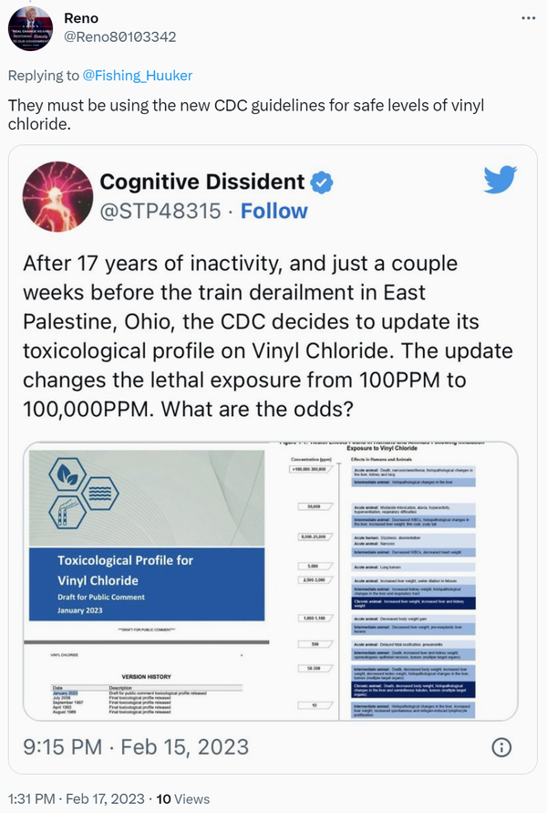 Tweet: The update changes the lethal exposure from 100 PPM to 100,000 PPM. What are the odds?