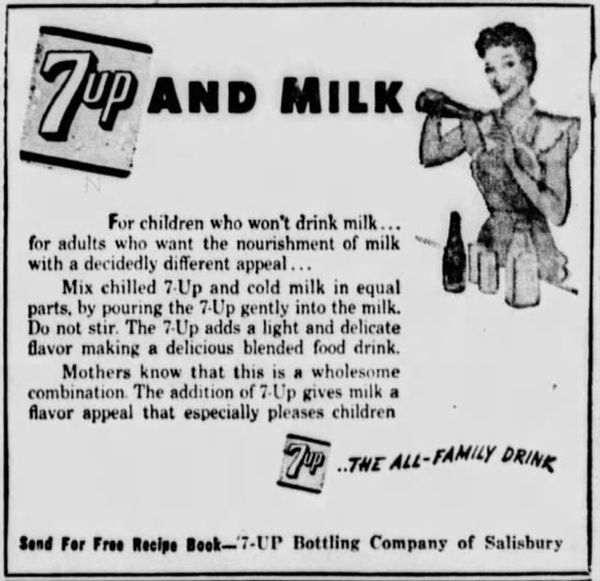 ad promoting 7-Up and milk