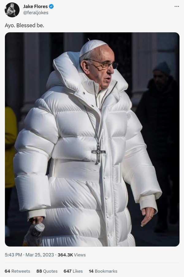 pic of the pope in a puffy coat