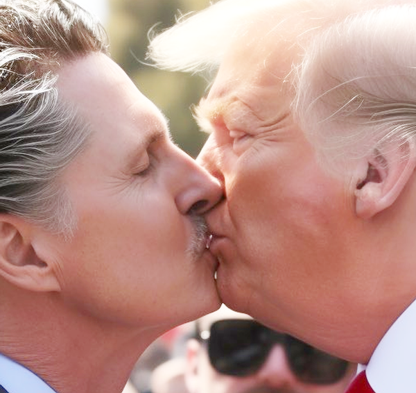 AI-generated image of Donald Trump kissing Gavin Newsom