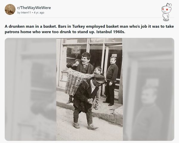 kufelik olmak - basket man carries drunk person home in a basket in 1960s turkey