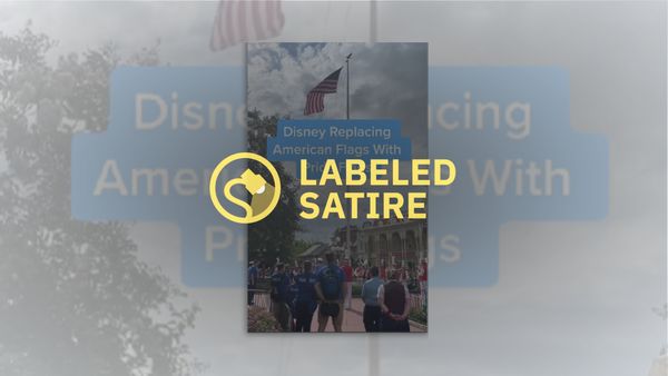 An image that says Disney replacing the American flag with pride flags is labeled satire.