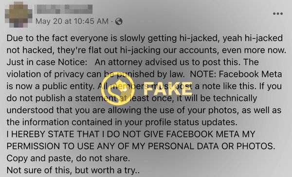 Facebook users copied and pasted a post that talked about accounts being hijacked.