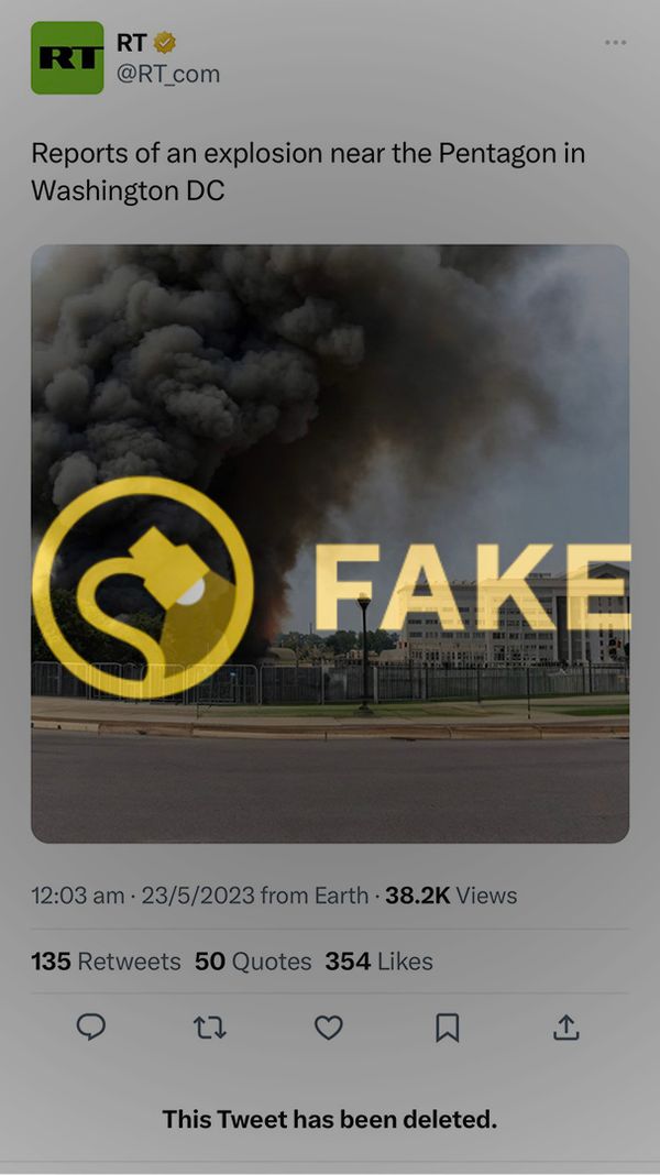 A fake and possibly AI-generated photo of an explosion at the Pentagon caused quite the stir on Twitter on the morning of May 22, 2023.