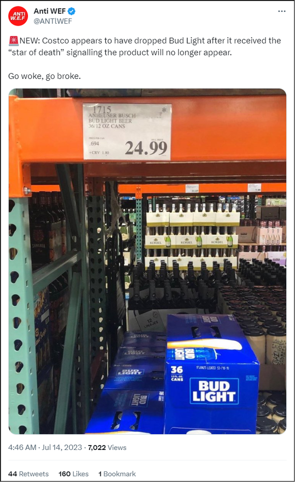 costco places asterisk death star on labels for bud light