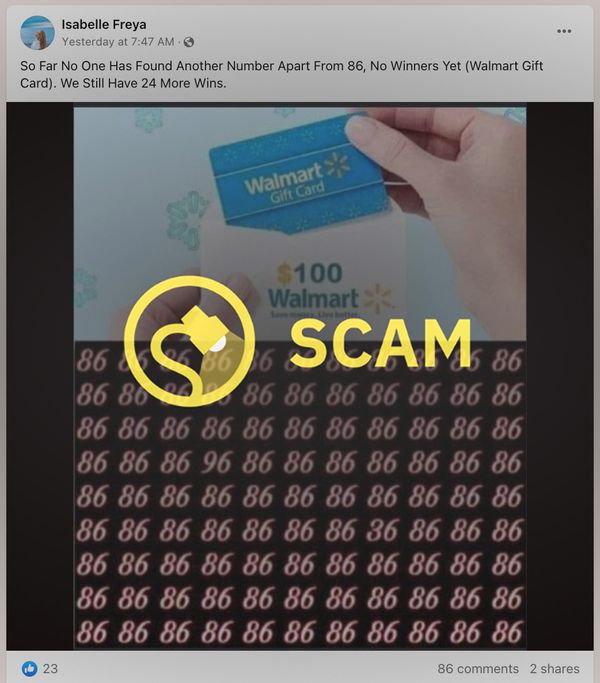 So far no one has found another number apart from 86, a Walmart gift card scam claimed.