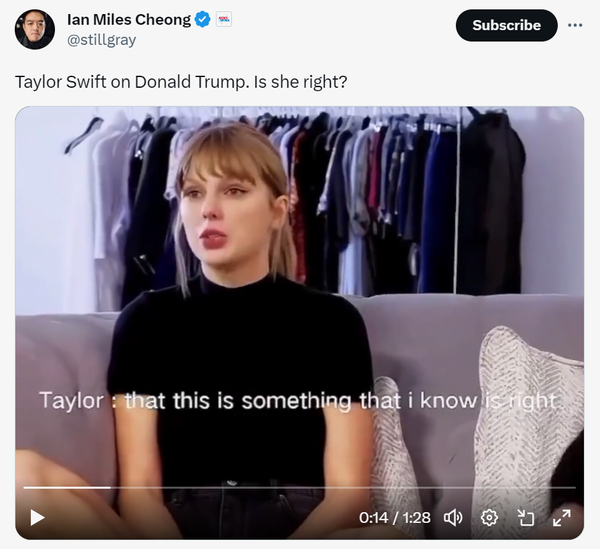 This is not Taylor Swift discussing Donald Trump.