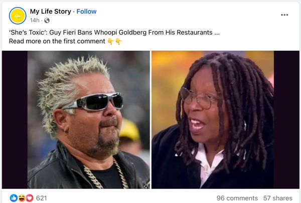 A rumor claimed that Guy Fieri had banned Whoopi Goldberg from his restaurants and said she's toxic.