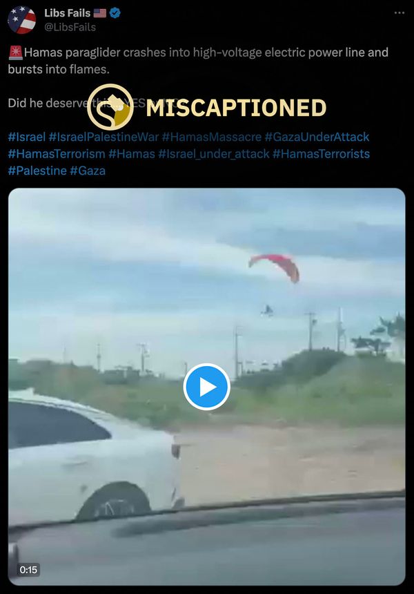 Video Shows Hamas Paraglider Crashing into Power Line and Bursting into ...