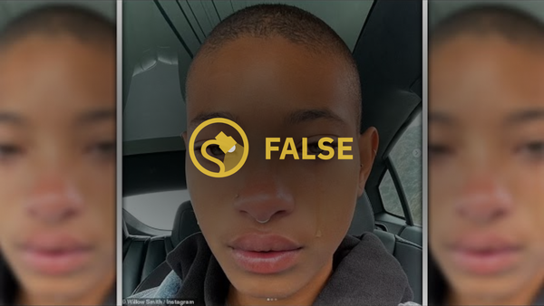 A Black woman is sitting in a car. You can see smaller versions of the same image on either side of the center image. A &quot;False&quot; overlay lays over the image.