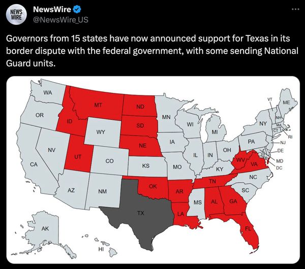A rumor said that some of the 25 Republican governors who signed a joint statement of solidarity with Texas and Governor Greg Abbott had sent new deployments in January 2024 of state National Guard service members to Texas to aid with security along the Southern border.