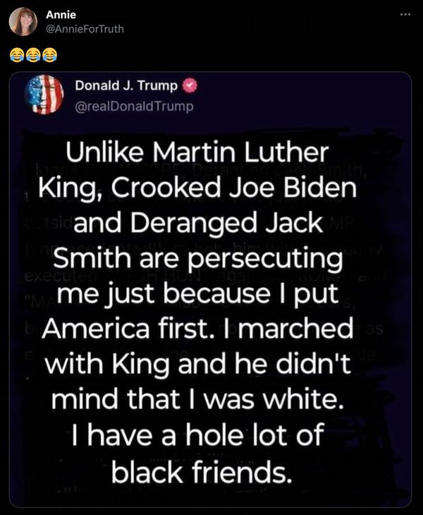 A supposed screenshot of a purported post from former US President Donald Trump claimed that he once marched with MLK Jr.