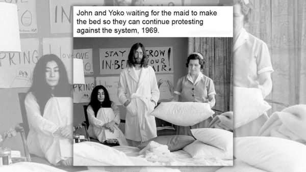 Pic Shows John Lennon Yoko Ono Waiting For Maid To Make Bed During