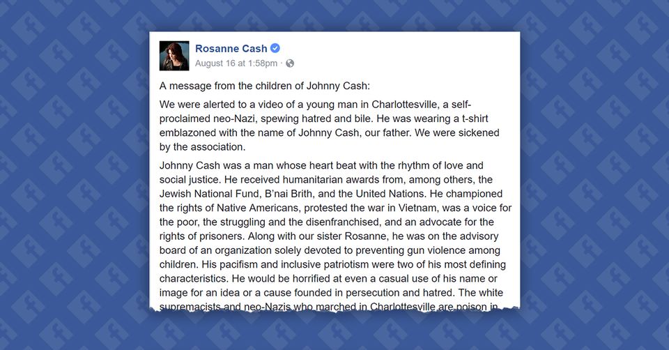 Rosanne Cash Posts Message For Charlottesville Marcher In Johnny Cash 